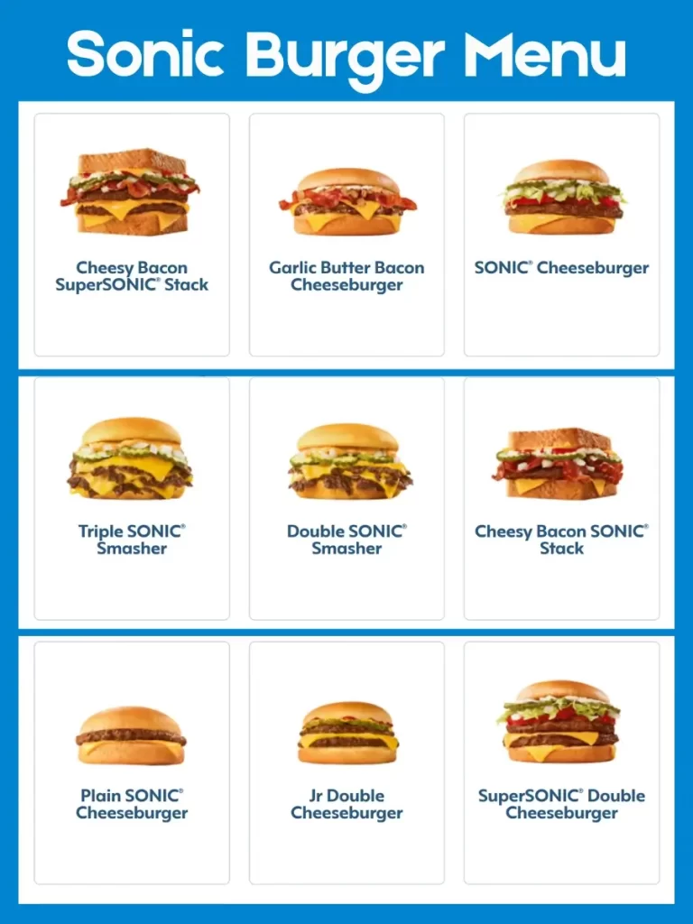 Sonic National Burgers Menu